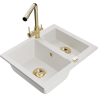 Mexen Carlos granite sink 1.5-bowl with Duero kitchen tap, white - 6518-20-671600-50