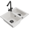 Mexen Carlos 1.5-bowl Granite Sink with Duero Kitchen Tap, White - 6518-20-671600-70