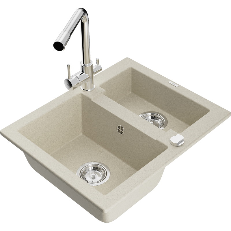 Mexen Carlos 1,5-gats granieten gootsteen met Duero keukenmengkraan, beige - 6518-69-671600-00