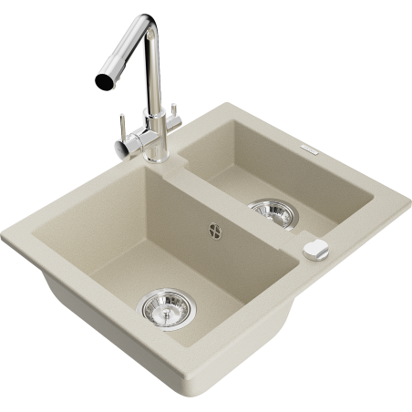 Mexen Carlos 1,5-gats granieten gootsteen met Duero keukenmengkraan, beige - 6518-69-671600-00