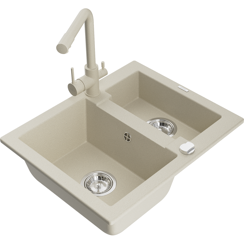 Mexen Carlos granieten gootsteen 1,5-komers met keukenmengkraan Duero, beige - 6518-69-671600-69