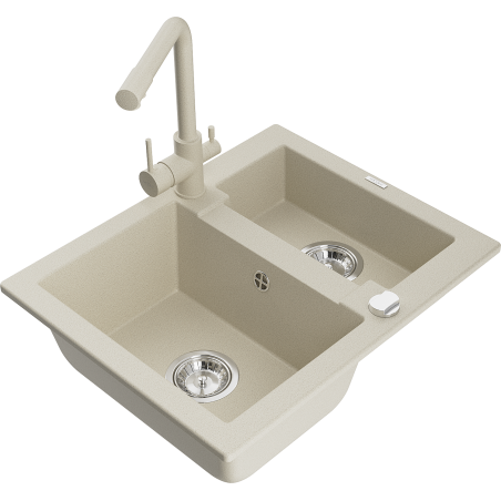 Mexen Carlos granitspüle 1,5 becken mit küchenarmatur Duero, beige - 6518-69-671600-69