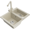 Mexen Carlos granieten gootsteen 1,5-komers met keukenmengkraan Duero, beige - 6518-69-671600-69