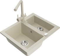 Mexen Carlos évier en granit 1,5 bac avec robinet de cuisine Duero, beige - 6518-69-671600-69