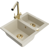 Mexen Carlos fregadero de granito de 1,5 senos con grifo de cocina Duero, beige - 6518-69-671600-50