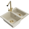 Mexen Carlos Granitspüle 1,5 Becken mit Küchenarmatur Duero, beige - 6518-69-671600-50
