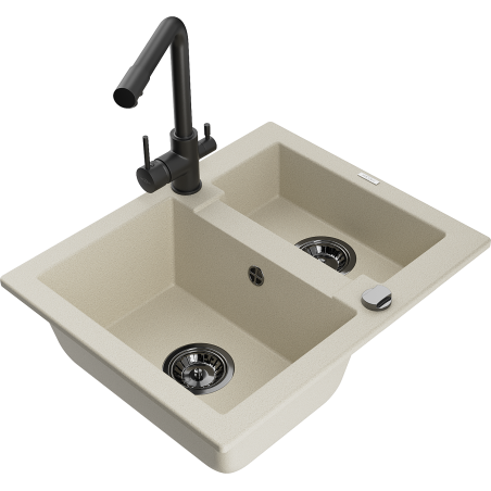 Mexen Carlos Granitspüle 1,5-Kammer mit Küchenarmatur Duero, beige - 6518-69-671600-70