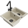 Mexen Carlos évier en granit 1,5 bac avec robinet de cuisine Duero, beige - 6518-69-671600-70