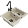 Mexen Carlos Granitspüle 1,5-Kammer mit Küchenarmatur Duero, beige - 6518-69-671600-70