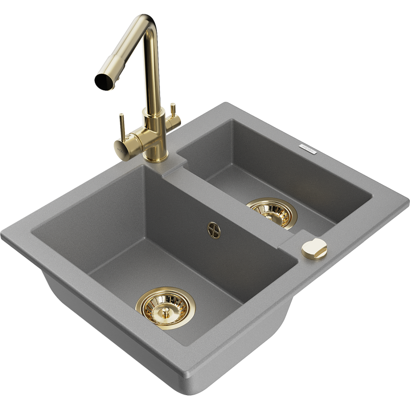 Mexen Carlos Granitdiskho 1,5-fackad med köksblandare Duero, grå - 6518-71-671600-50