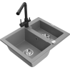 Mexen Carlos évier en granit 1,5 cuves avec robinet de cuisine Duero, gris - 6518-71-671600-70