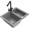 Mexen Carlos granite sink 1.5-bowl with Duero kitchen tap, grey - 6518-71-671600-70