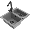 Mexen Carlos fregadero de granito de 1,5 senos con grifo de cocina Duero, gris - 6518-71-671600-70-B