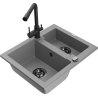 Mexen Carlos granieten gootsteen met 1,5 kamers en Duero keukenkraan, grijs - 6518-71-671600-70-B