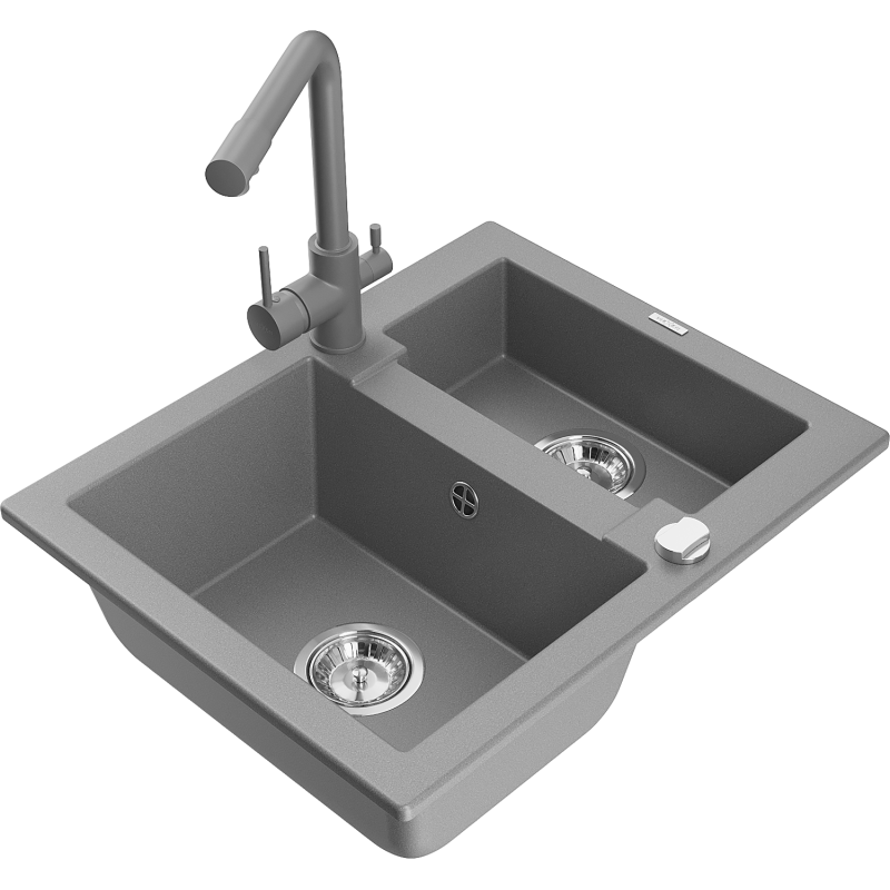 Mexen Carlos granitdiskho 1,5-facks med köksblandare Duero, grå - 6518-71-671600-71