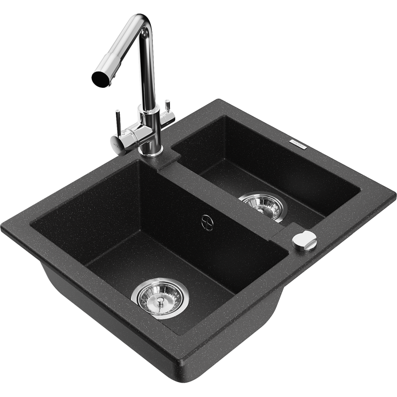 Mexen Carlos granit diskho 1,5-fack med köksblandare Duero, svart/silver metallic - 6518-73-671600-00