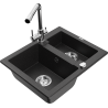 Mexen Carlos granite sink 1.5-bowl with Duero kitchen tap, black/silver metallic - 6518-73-671600-00