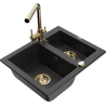 Mexen Carlos 1.5-bowl granite sink with Duero kitchen tap, black/silver metallic - 6518-73-671600-50