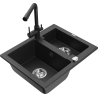 Mexen Carlos 1,5-kompartment granieten spoelbak met keukenkraan Duero, zwart/zilver metallic - 6518-73-671600-70