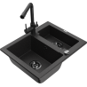 Mexen Carlos granite sink 1.5-bowl with Duero kitchen tap, black/silver metallic - 6518-73-671600-70-B