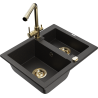 Mexen Carlos granitno pomivalno korito 1,5-komorno z kuhinjsko pipo Duero, črna/zlata kovinska - 6518-75-671600-50