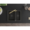 Mexen Carlos fregadero de granito de 1,5 senos con grifo de cocina Duero, negro/dorado metálico - 6518-75-671600-50-B