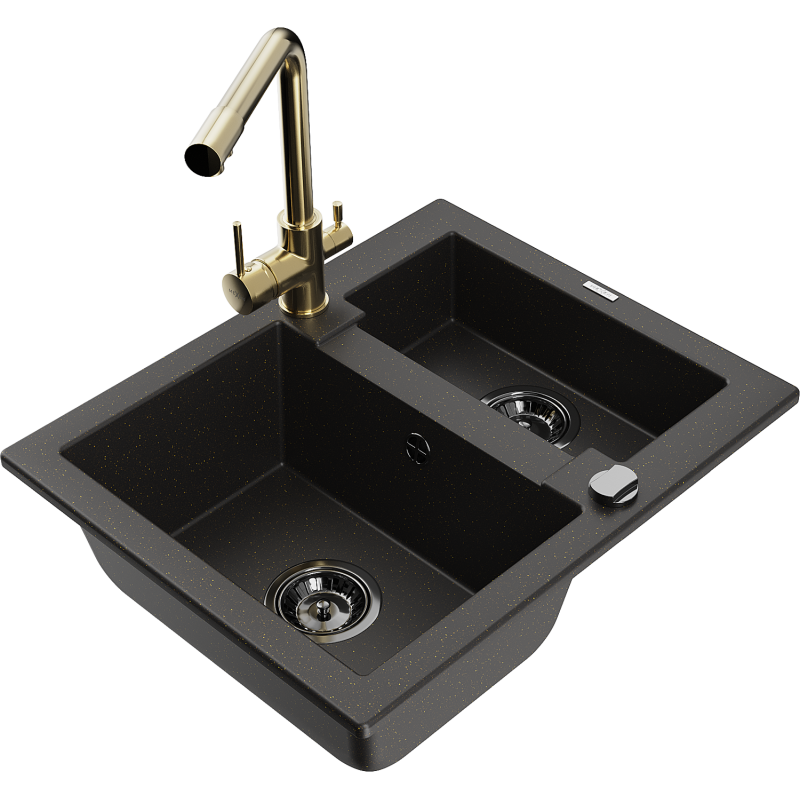 Mexen Carlos Graniittiastia 1,5-osaista keittiöhanalla Duero, musta/kultainen metallihohto - 6518-75-671600-50-B