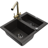 Mexen Carlos granite sink 1.5-bowl with Duero kitchen tap, black/gold metallic - 6518-75-671600-50-B