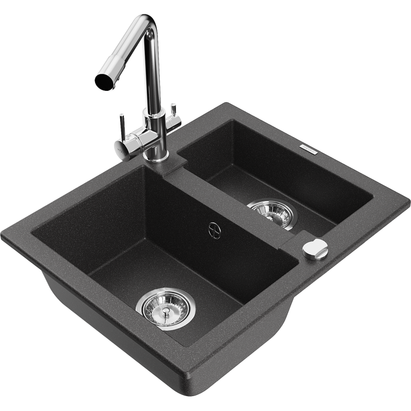 Mexen Carlos Granitdiskho 1,5-skåls med köksblandare Duero, svart spräcklig - 6518-76-671600-00