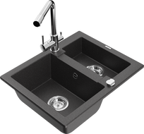 Mexen Carlos granite sink 1.5-bowl with Duero kitchen tap, black spotted - 6518-76-671600-00