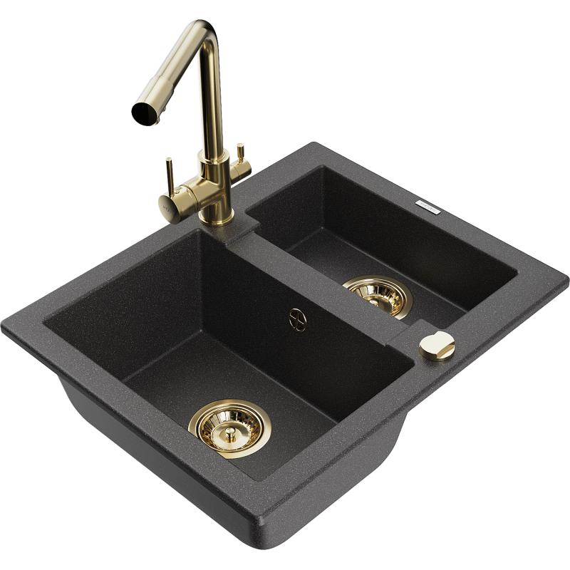 Mexen Carlos graniittinen 1,5-allasinen keittiöhana Duero, musta pilkullinen - 6518-76-671600-50