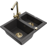 Mexen Carlos fregadero de granito de 1,5 senos con grifo de cocina Duero, negro moteado - 6518-76-671600-50