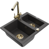 Mexen Carlos granite sink 1.5-bowl with Duero kitchen tap, speckled black - 6518-76-671600-50