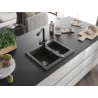 Mexen Carlos granite sink 1.5-bowl with Duero kitchen faucet, speckled black - 6518-76-671600-70