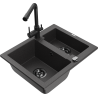 Mexen Carlos granite sink 1.5-bowl with Duero kitchen tap, black speckled - 6518-76-671600-70-B
