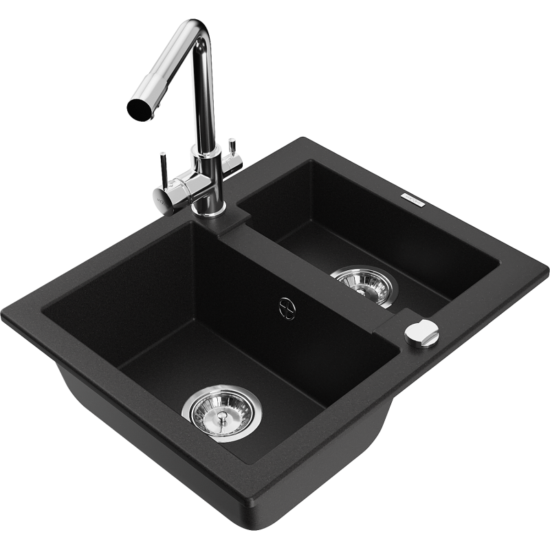 Mexen Carlos fregadero de granito de 1,5 senos con grifo de cocina Duero, negro - 6518-77-671600-00