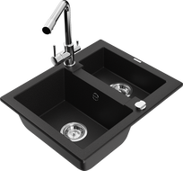 Mexen Carlos granite sink 1.5-compartment with Duero kitchen tap, black - 6518-77-671600-00