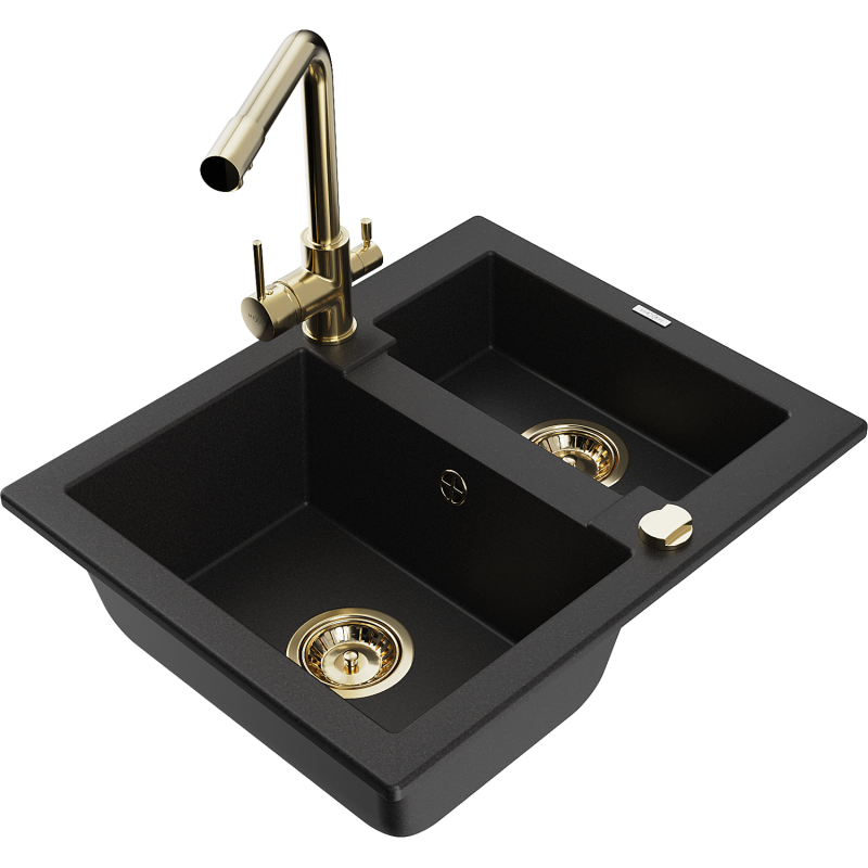 Mexen Carlos fregadero de granito de 1.5 senos con grifo de cocina Duero, negro - 6518-77-671600-50