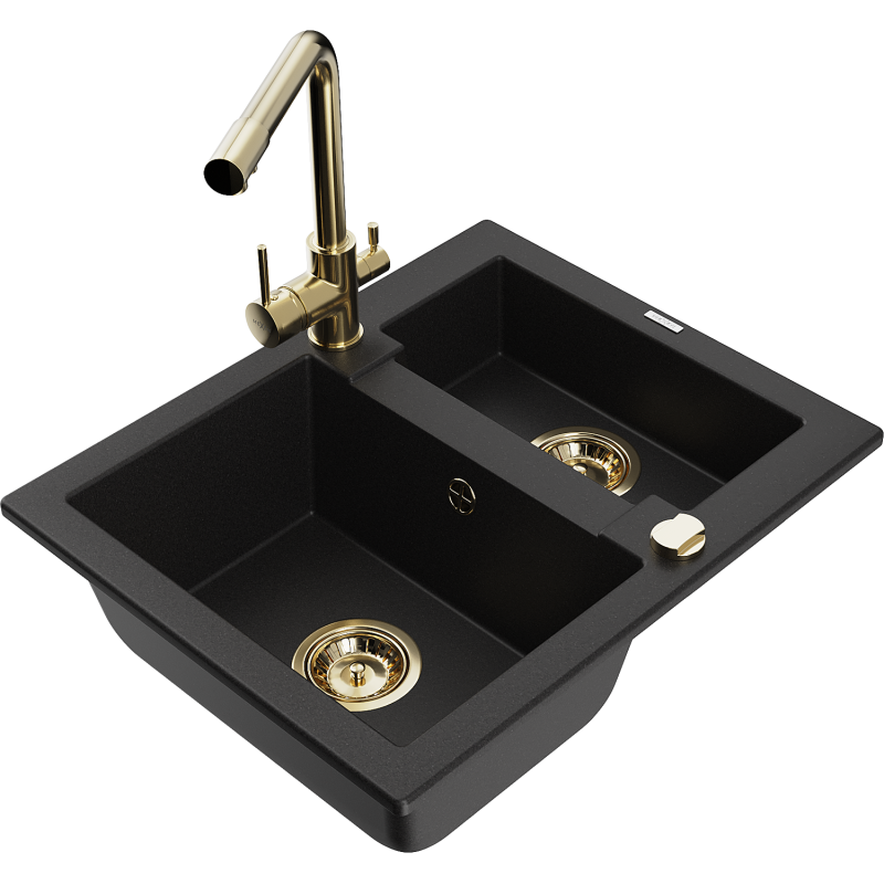 Mexen Carlos granitdiskbänk 1,5-kammare med köksblandare Duero, svart - 6518-77-671600-50
