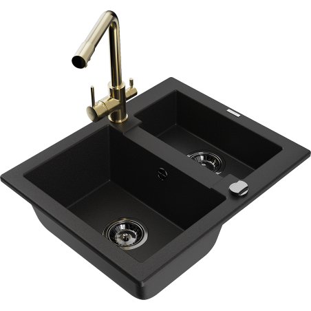 Mexen Carlos fregadero de granito de 1.5 senos con grifo de cocina Duero, negro - 6518-77-671600-50-B
