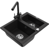 Mexen Carlos fregadero de granito de 1,5 cubetas con grifo de cocina Duero, negro - 6518-77-671600-70