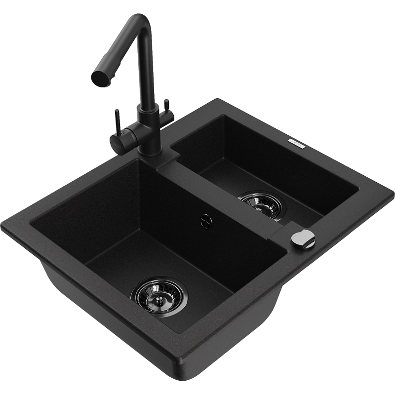 Mexen Carlos Granitdiskho 1,5-fack med köksblandare Duero, svart - 6518-77-671600-70-B