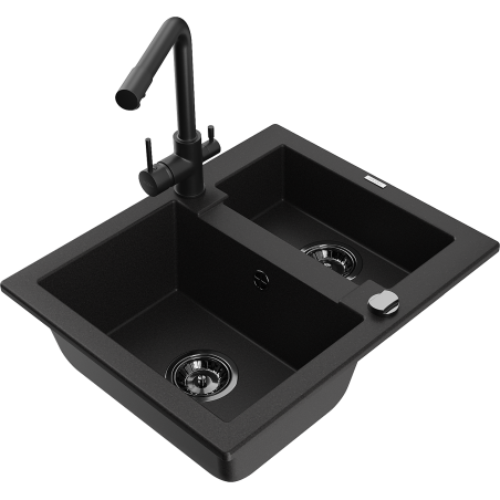 Mexen Carlos fregadero de granito 1,5-tazones con grifo de cocina Duero, negro - 6518-77-671600-70-B