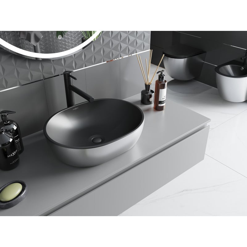 Mexen Viki countertop washbasin 48 x 35 cm, black matte/silver - 21054874
