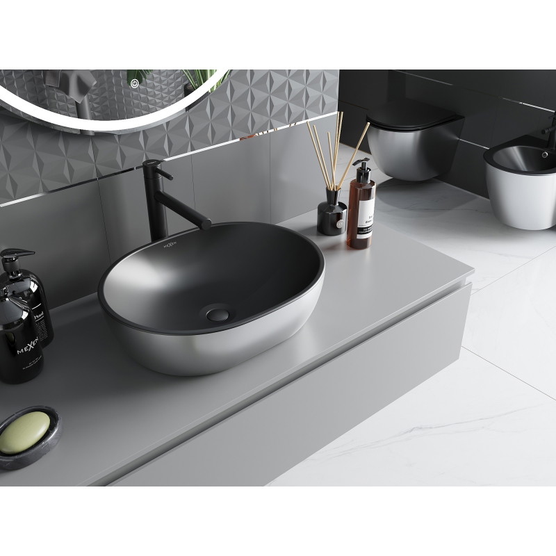 Mexen Viki lavabo à poser 48 x 35 cm, noir mat/argenté - 21054874