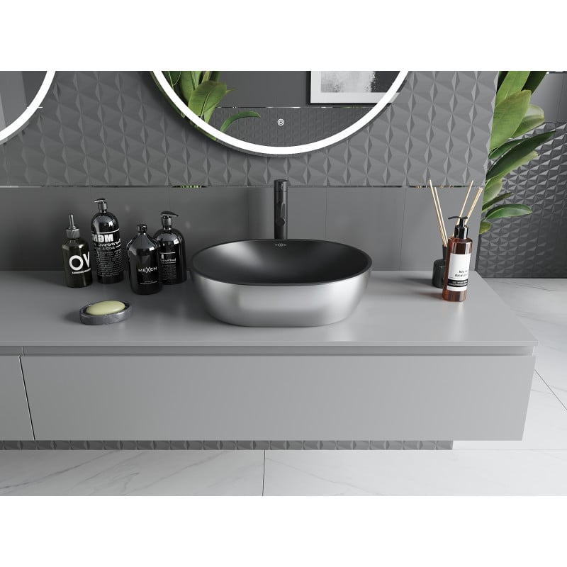 Mexen Viki umywalka nablatowa 48 x 35 cm, czarna mat/srebrna - 21054874