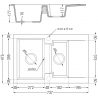 Mexen Gaspar granieten gootsteen 1,5-kamer met afdruiprek 737 x 475 mm, zwart/zilver metallic, chrom sifon - 6507731505-73