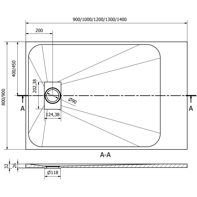 Mexen Hugo plato de ducha rectangular SMC 140 x 80 cm, blanco - 42108014
