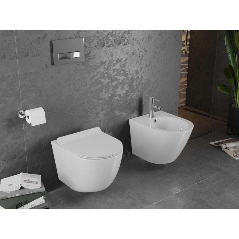 Mexen Lena WC senza borde con tapa Slim de caída amortiguada, duroplast, blanco brillante - 30224000