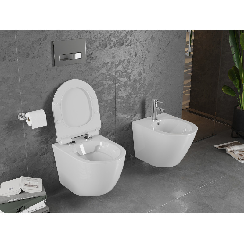 Mexen Lena cuvette wc sans bride avec abattant slim à descente progressive, duroplast, blanc brillant - 30224000